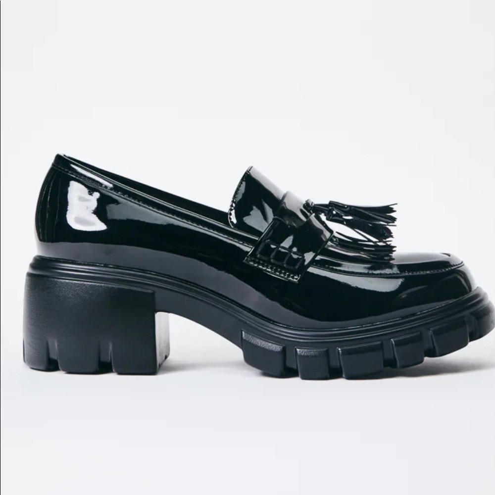 Black patent leather loafers